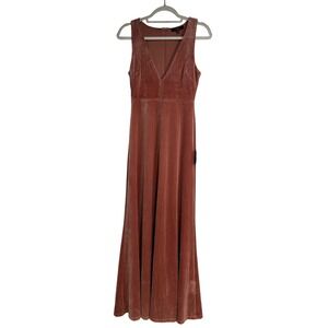 Lulus Velvet Maxi Dress Womens Small Dusty Rose Mauve Formal Romantic Wedding‎